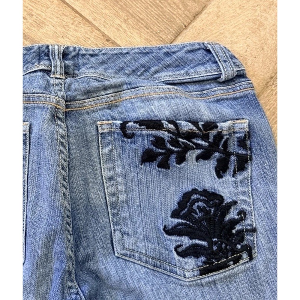 VTG WHBM Jeans Womens 2 S Bootcut Denim Black Floral Embroidered Y2K